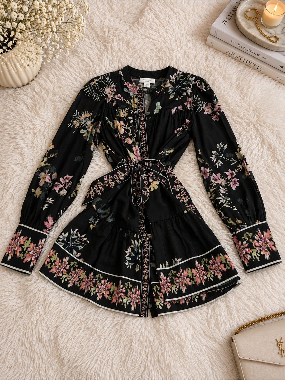 H&M Black Floral Long Sleeve Dress